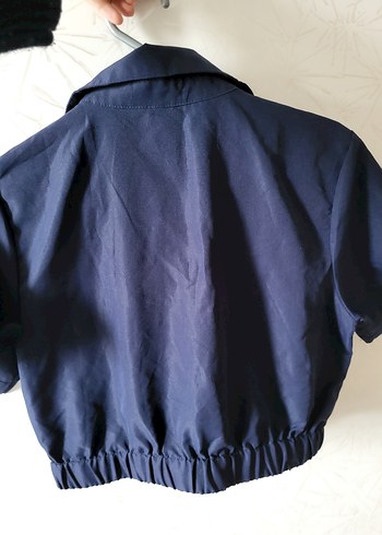 Fermuarlı Kısa Mavi Kadın Ceket - Görsel 3