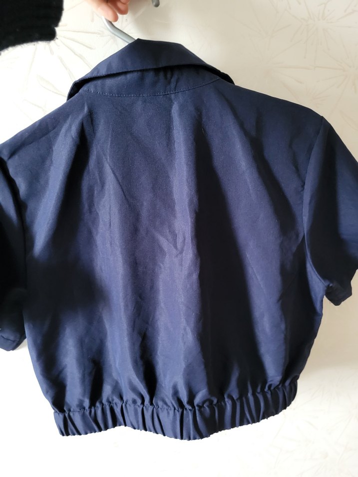 Fermuarlı Kısa Mavi Kadın Ceket - Görsel 3