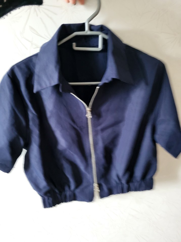 Fermuarlı Kısa Mavi Kadın Ceket - Görsel 2