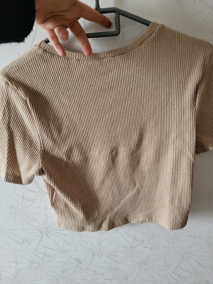 Bohem Tarz Kısa Kollu Örme Kadın Tişört - Görsel 3