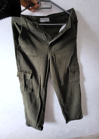 Kadın Haki Kemerli Geniş Paça Pantolon - Görsel 3