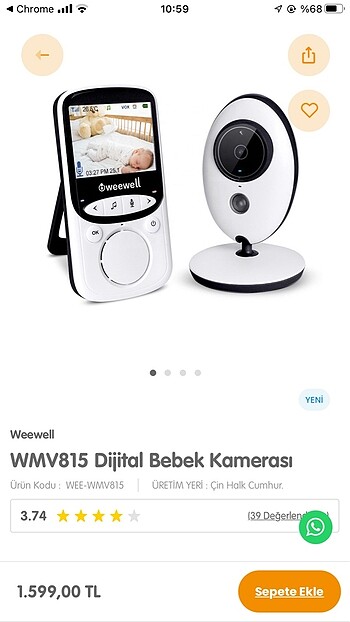 Weevell - WMV815 dijital bebek kamerası
