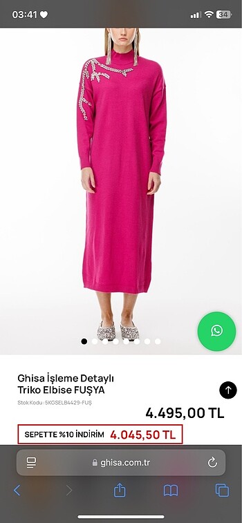 m Beden ghisa taşlı triko elbise