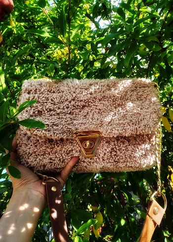 Kahverengi Kürklü Örgü Kadın Çanta - Görsel 2