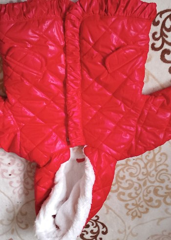 Kızlar için Beyaz Kapüşonlu Kürklü Mont - Görsel 3