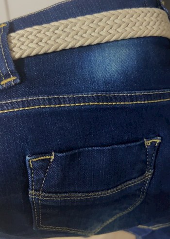 Diğer Kemer Detaylı Lacivert Denim Mini Etek
