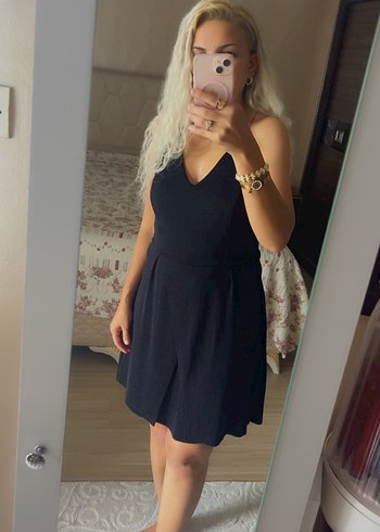 Diğer Siyah V Yaka İnce Askılı Midi Elbise