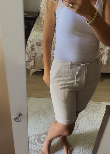 Bej Pamuk Kadın Bermuda Şort - Görsel 3