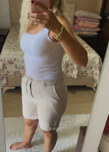 Bej Pamuk Kadın Bermuda Şort - Görsel 2