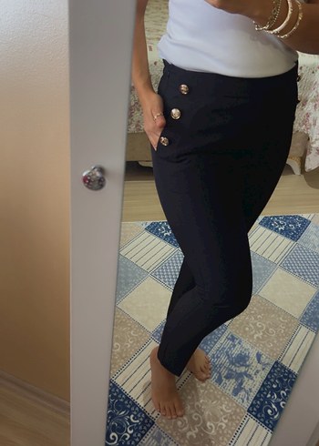 Düğmeli siyah Kadın kumaş Pantolon - Görsel 4