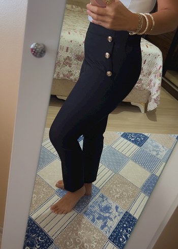 Düğmeli siyah Kadın kumaş Pantolon - Görsel 3