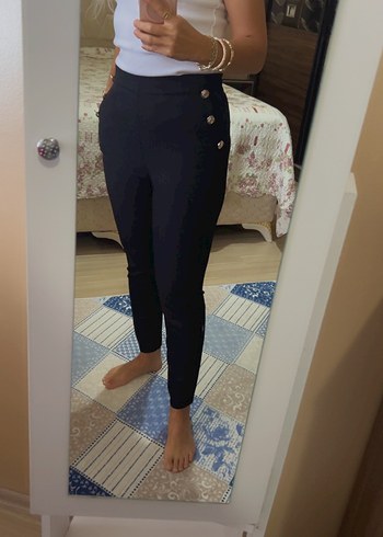 Düğmeli siyah Kadın kumaş Pantolon - Görsel 2