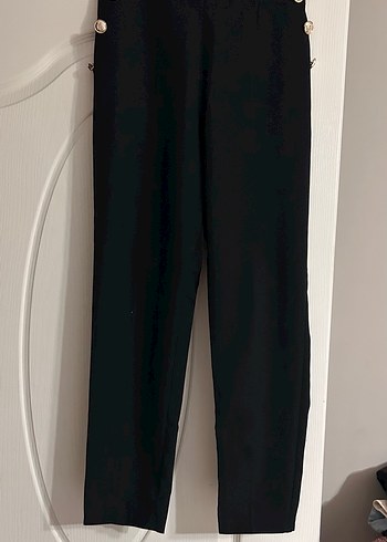 Düğmeli siyah Kadın kumaş Pantolon - Görsel 5