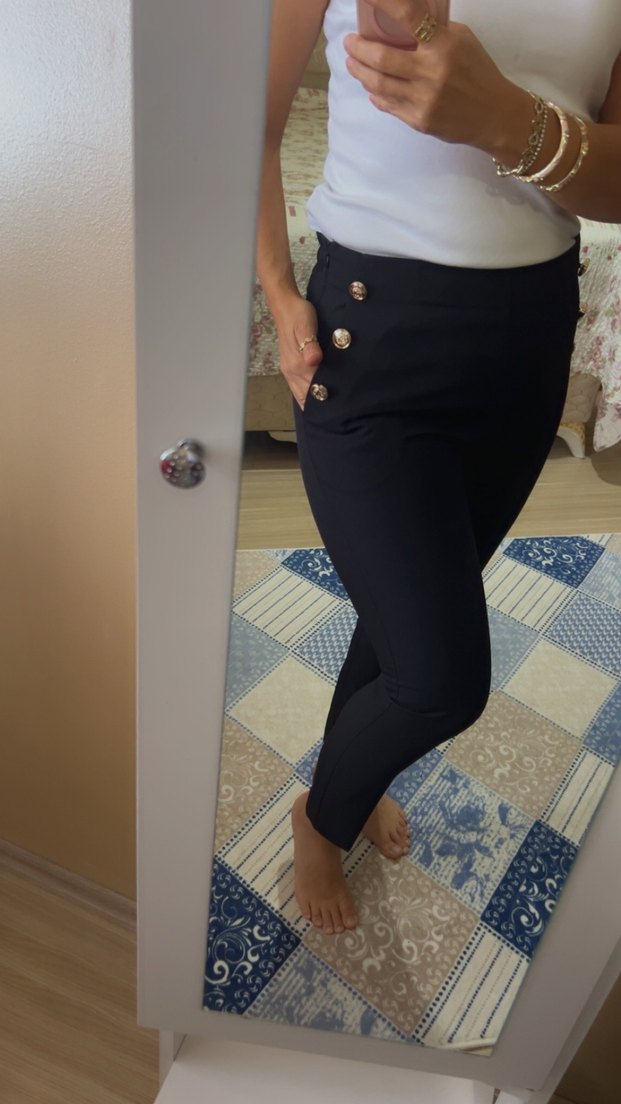 Düğmeli siyah Kadın kumaş Pantolon - Görsel 4