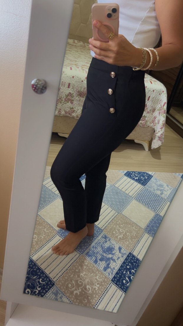 Düğmeli siyah Kadın kumaş Pantolon - Görsel 3