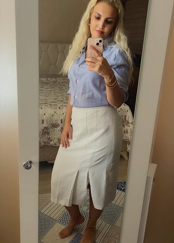 Beyaz Midi Kalem Etek - Görsel 2