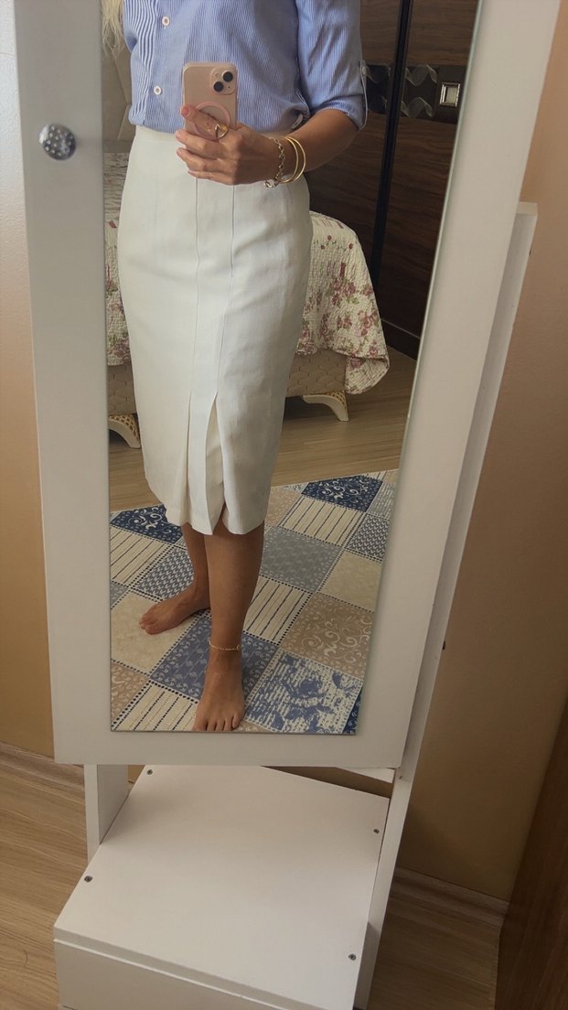 Beyaz Midi Kalem Etek - Görsel 3