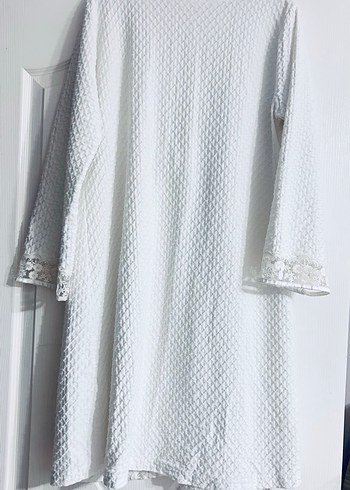 Nakışlı Beyaz Bohem Uzun Kollu Midi sabahlık - Görsel 5