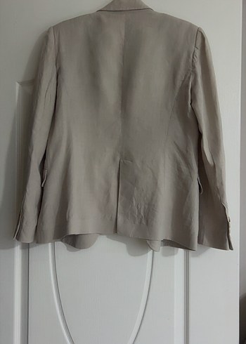 Polo garage Bej Düğmeli Kadın Keten Blazer Ceket - Görsel 7