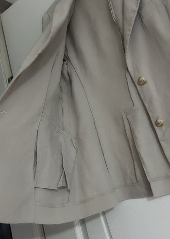 Polo garage Bej Düğmeli Kadın Keten Blazer Ceket - Görsel 6