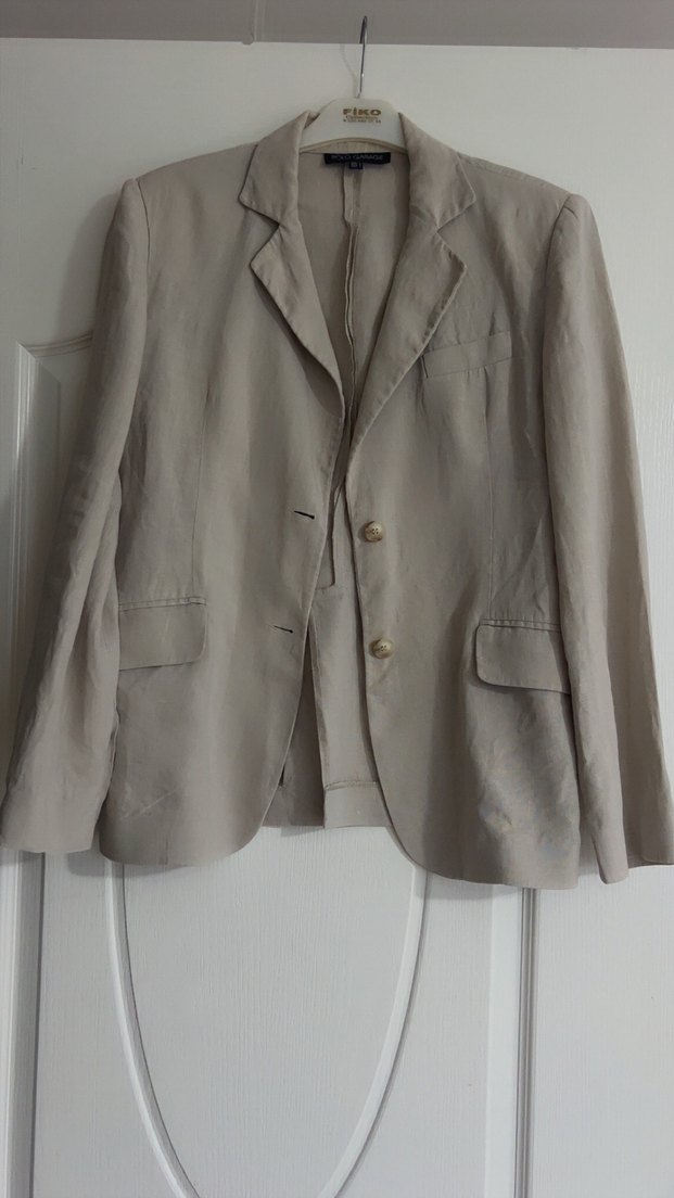 Polo garage Bej Düğmeli Kadın Keten Blazer Ceket - Görsel 4