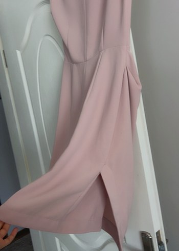 Koton Pembe V Yakalı Midi Drapeli Elbise