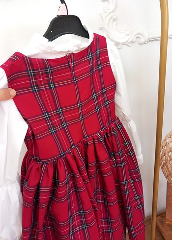 Kırmızı Kareli Askılı Kız Çocuk Elbise - Görsel 7
