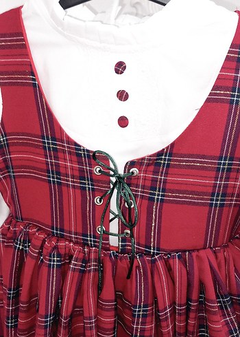 Kırmızı Kareli Askılı Kız Çocuk Elbise - Görsel 8