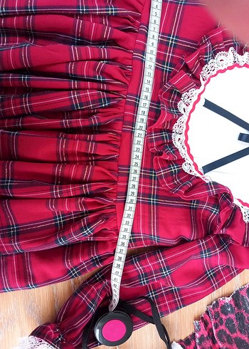 Kız Çocuk Kırmızı Ekiseli Fırfırlı Elbise - Görsel 5