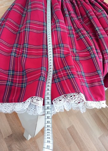 Kız Çocuk Kırmızı Ekiseli Fırfırlı Elbise - Görsel 3