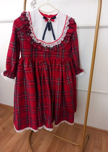 Kız Çocuk Kırmızı Ekiseli Fırfırlı Elbise - Görsel 8