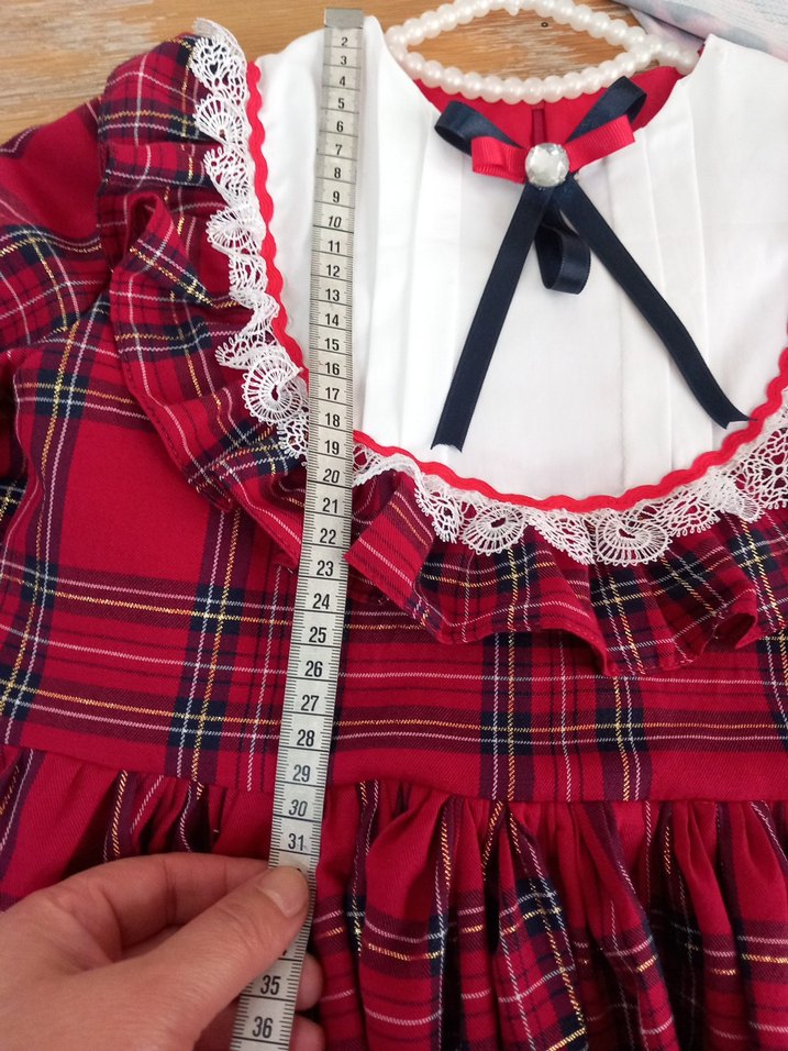 Kız Çocuk Kırmızı Ekiseli Fırfırlı Elbise - Görsel 4