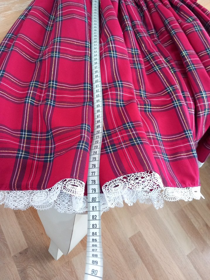 Kız Çocuk Kırmızı Ekiseli Fırfırlı Elbise - Görsel 3