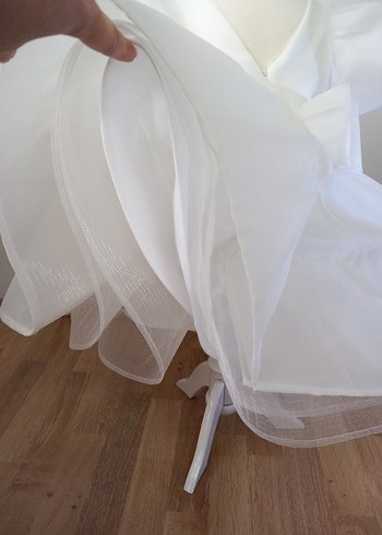 Beyaz Kız Çocuk Balon kollu Elbise - Görsel 5