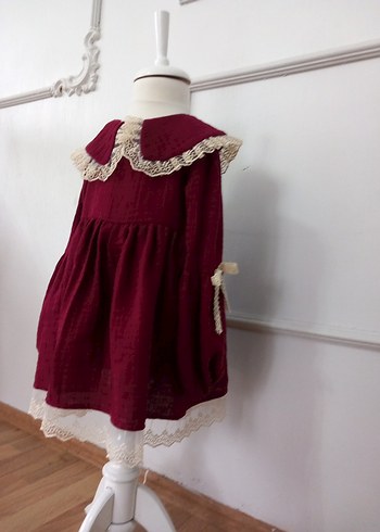 Bordo Dantelli Bohem Kız Elbisesi - Görsel 3