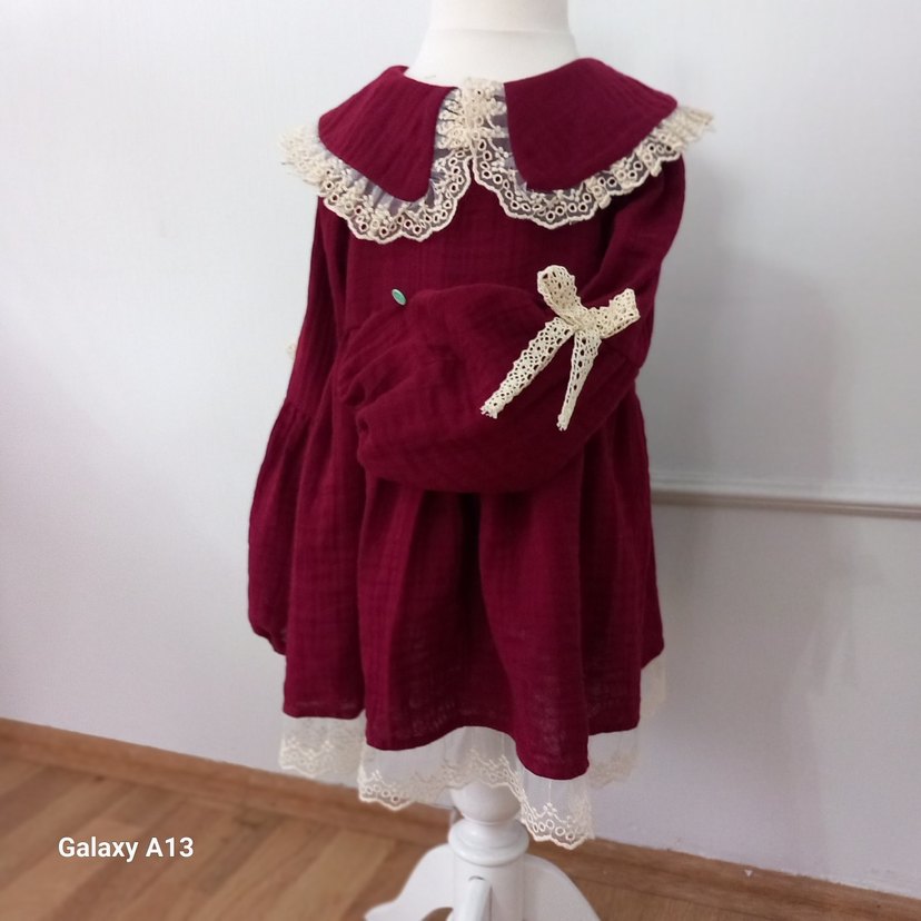 Bordo Dantelli Bohem Kız Elbisesi - Görsel 5