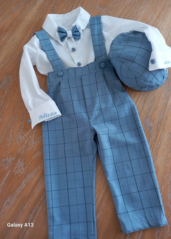 Düğmeli Mavi Ekose Bebek Erkek Takım - Görsel 2