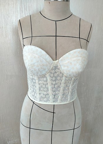 Dantel Detaylı Beyaz Straplez Büstiyer - Görsel 6