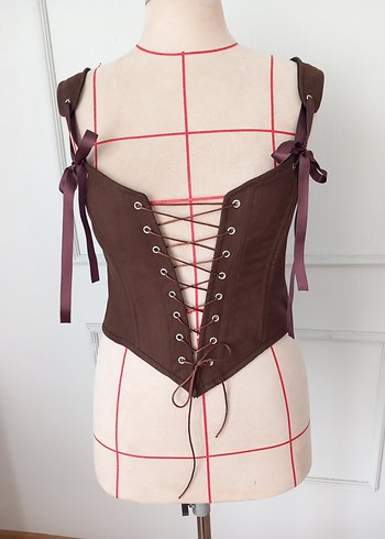 Kahverengi Deri Goth Strappy Bustier - Görsel 4