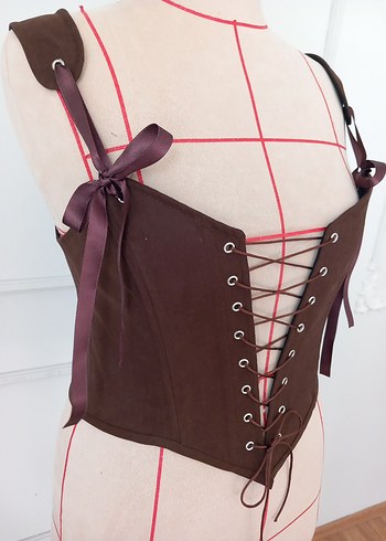 Kahverengi Deri Goth Strappy Bustier - Ana görsel