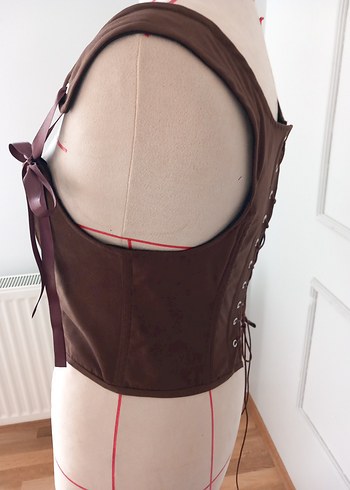 Kahverengi Deri Goth Strappy Bustier - Görsel 5