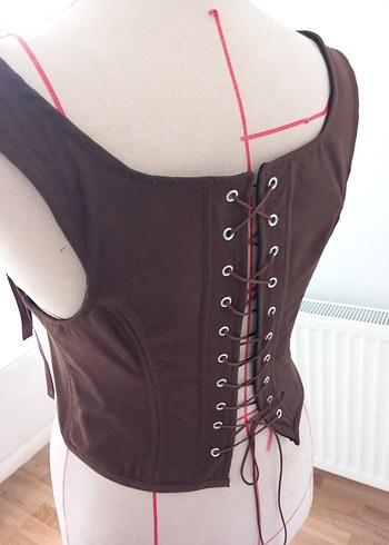 Kahverengi Deri Goth Strappy Bustier - Görsel 2