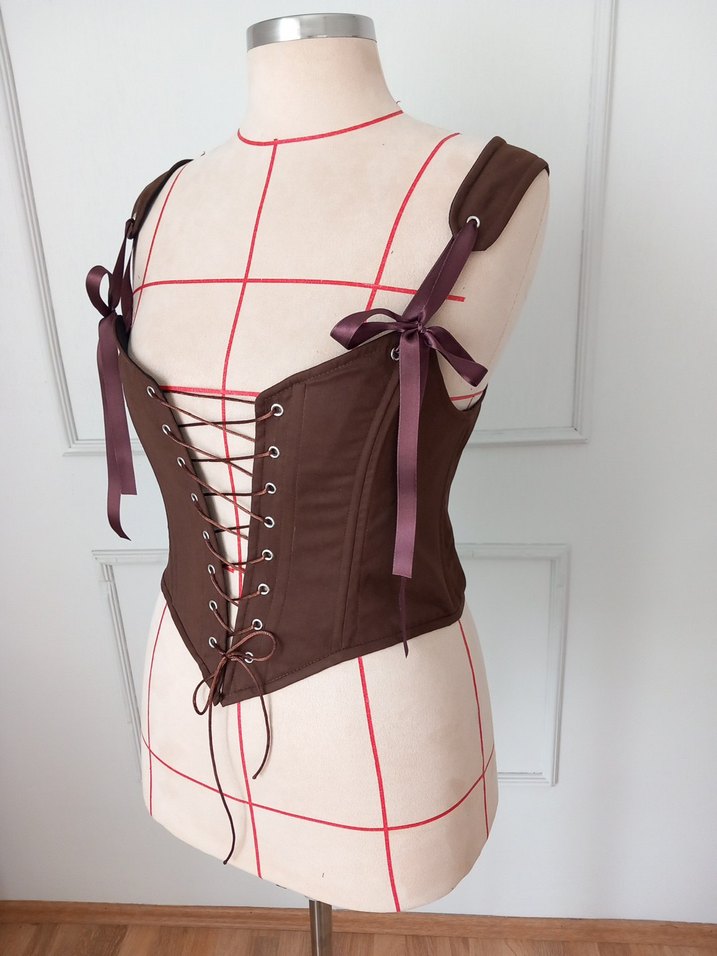 Kahverengi Deri Goth Strappy Bustier - Görsel 3