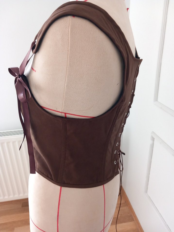 Kahverengi Deri Goth Strappy Bustier - Görsel 5