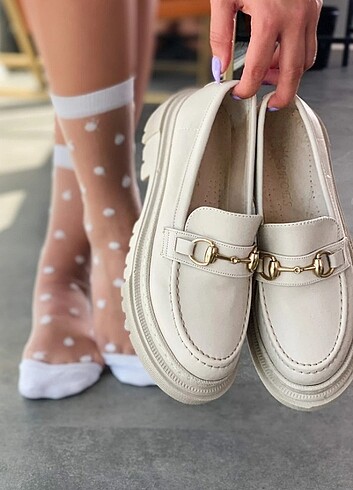 kadın loafer deri ayakkabı bej
