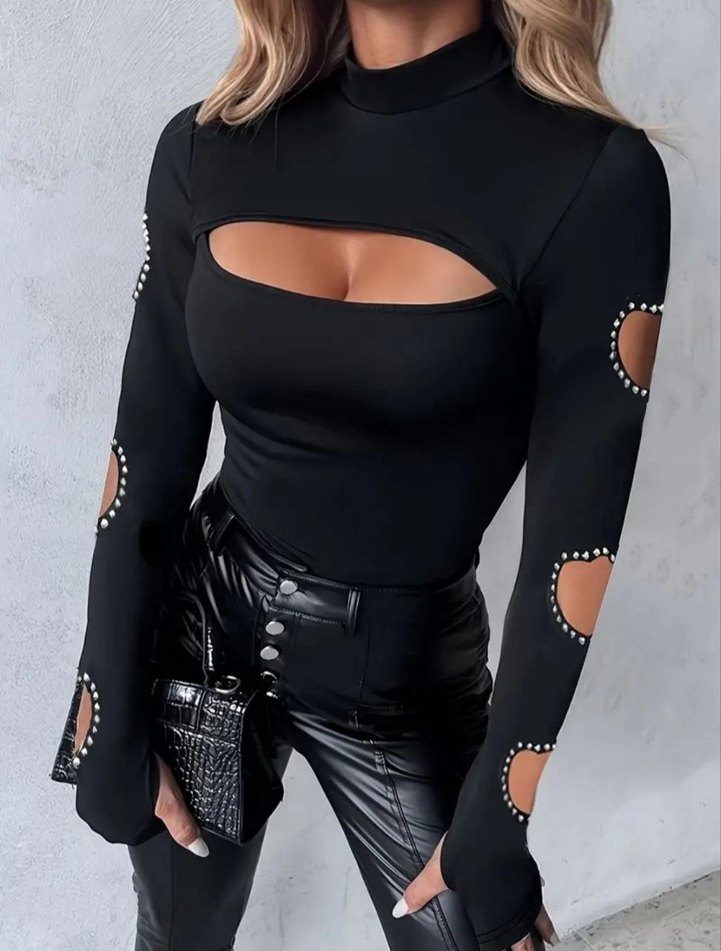 Siyah Göğüs Dekolteli Uzun Kollu Bluz - Görsel 3