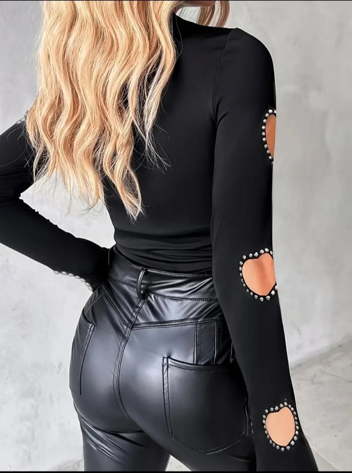 Siyah Gösterişli Uzun Kollu Bluz - Görsel 2