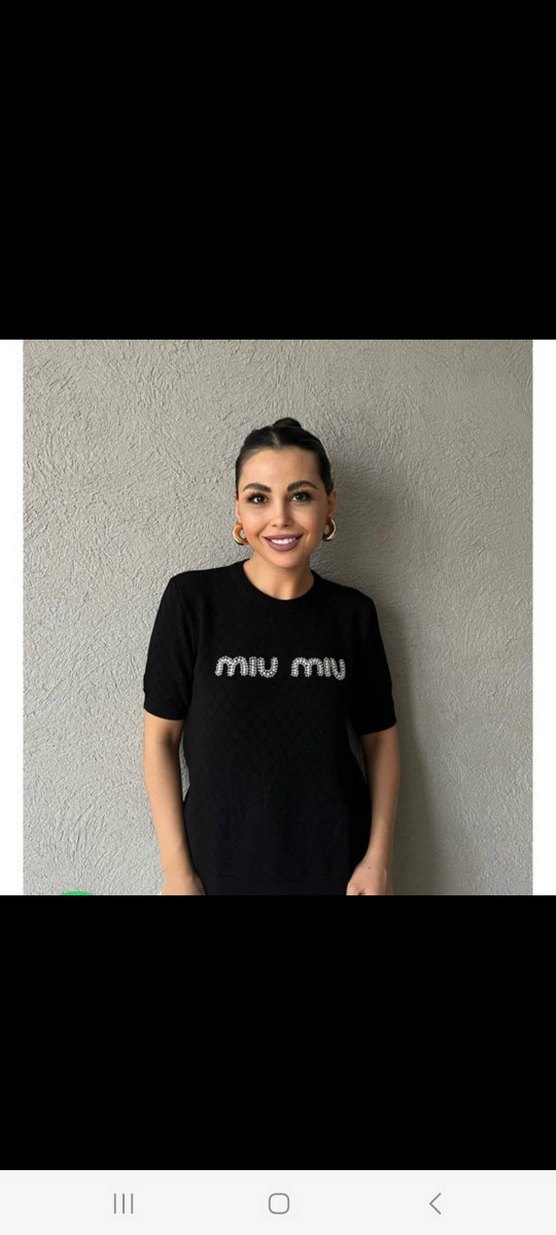 Siyah Mini Payetli Miu Miu Tişört - Görsel 2