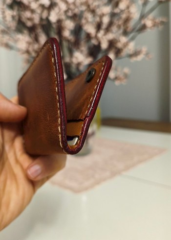 Hakiki deri Taba rengi Minimalist Erkek kartlık - Görsel 4