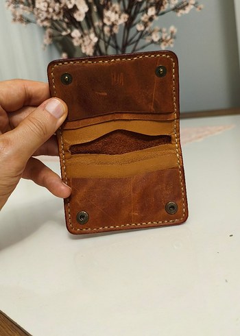 Hakiki deri Taba rengi Minimalist Erkek kartlık - Görsel 9